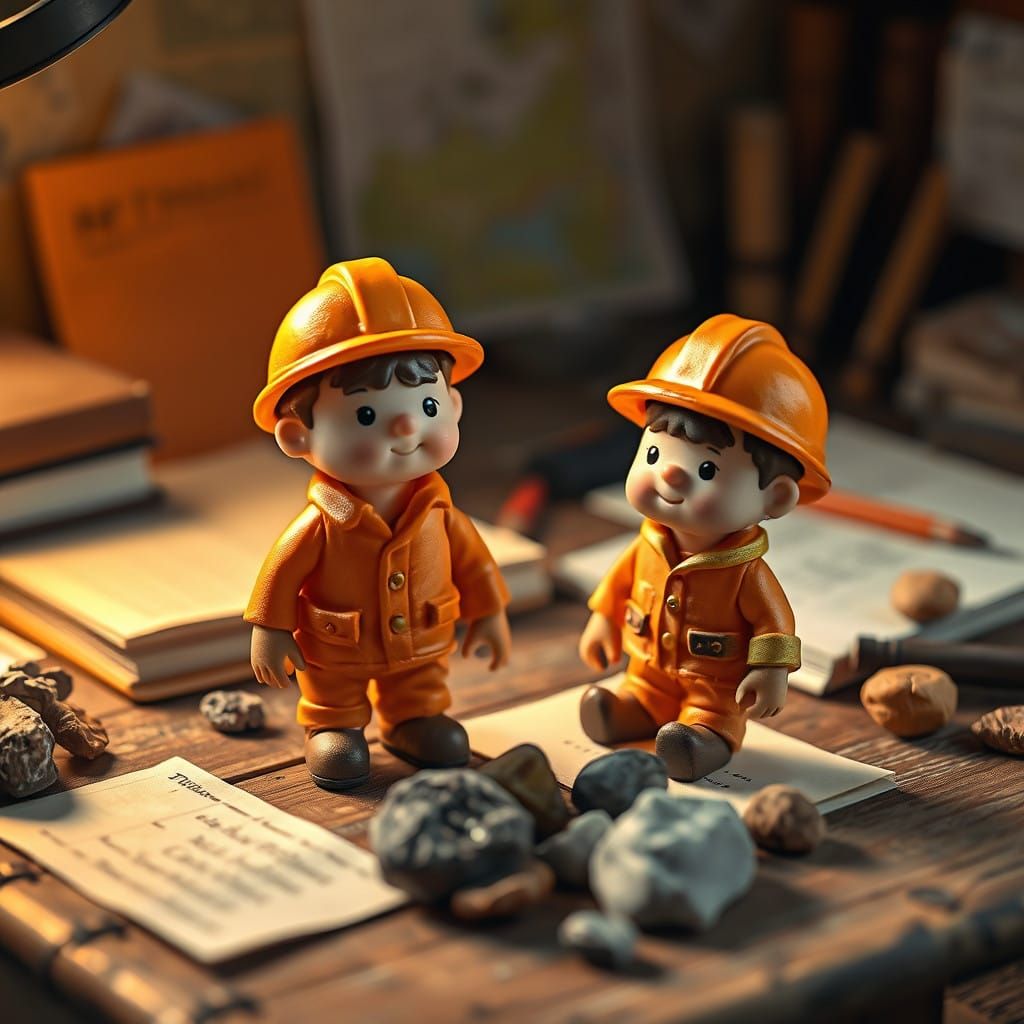 Miniature Marzipan Explorers on a Geological Desk