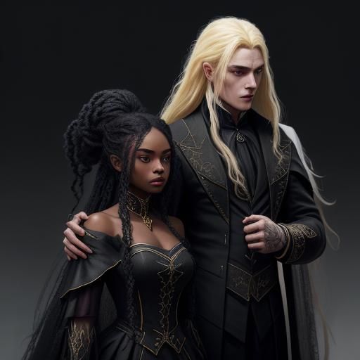 Vampire and Woman: Detailed Fantasy Art