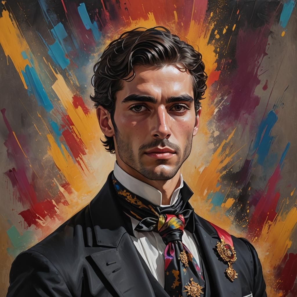 Young Spanish Aristocrat Portrait in Splash Art Style