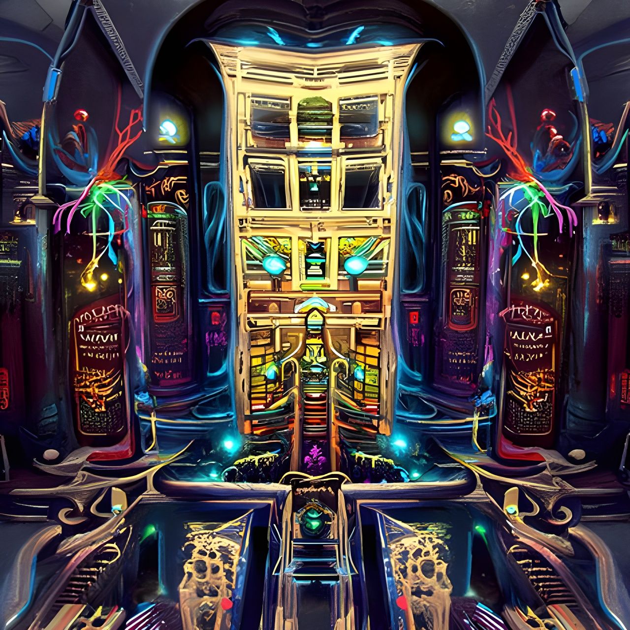 Neon Alchemic Laboratory in Fantasy Style