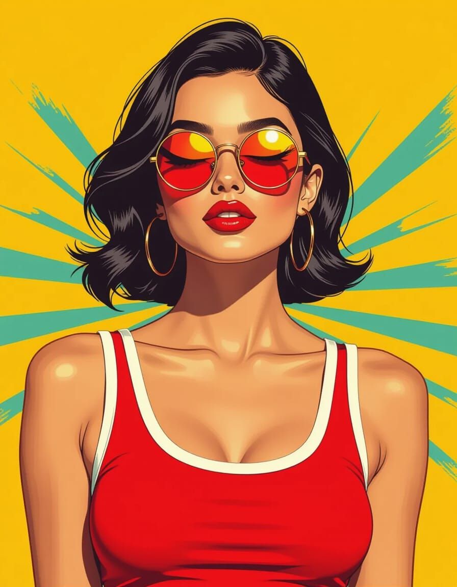 Pop Art Woman with Sunglasses in Digital Illustration