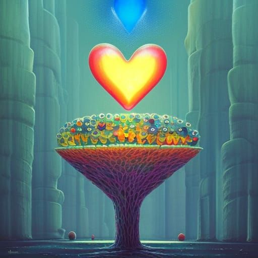 Chromatic Mushroom Metropolis with Giant Heart