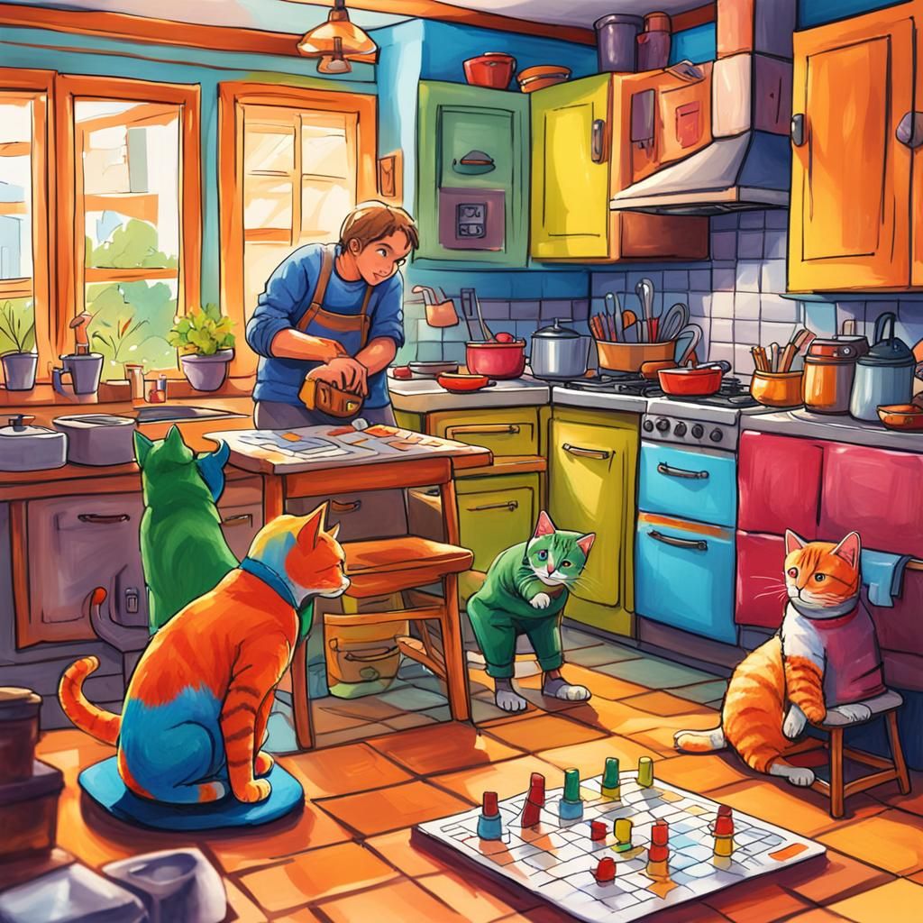 Miniature Kitchen RPG Battle: A Cozy, Colorful Scene