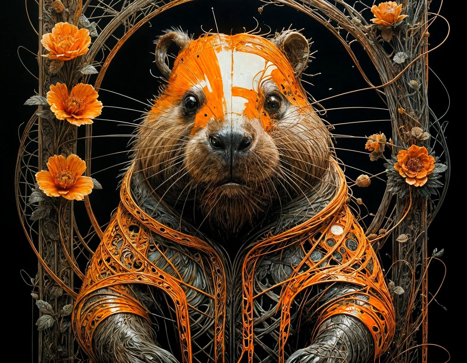 Mutant Beavers in Neon Textile Art Style