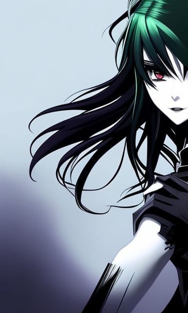 Goth with Green Hair in Anime Style