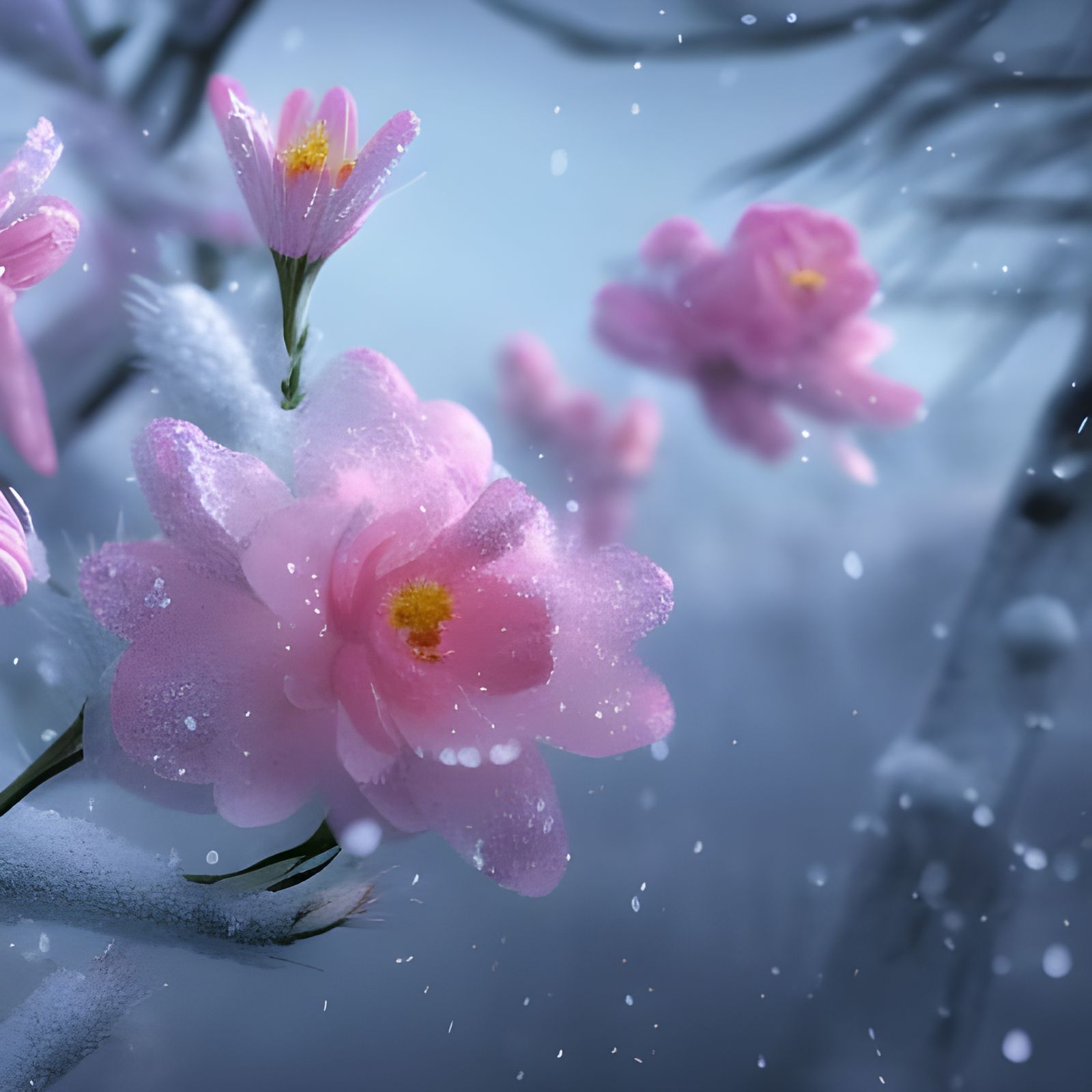 Spring Flowers Bloom Through Winter Snow