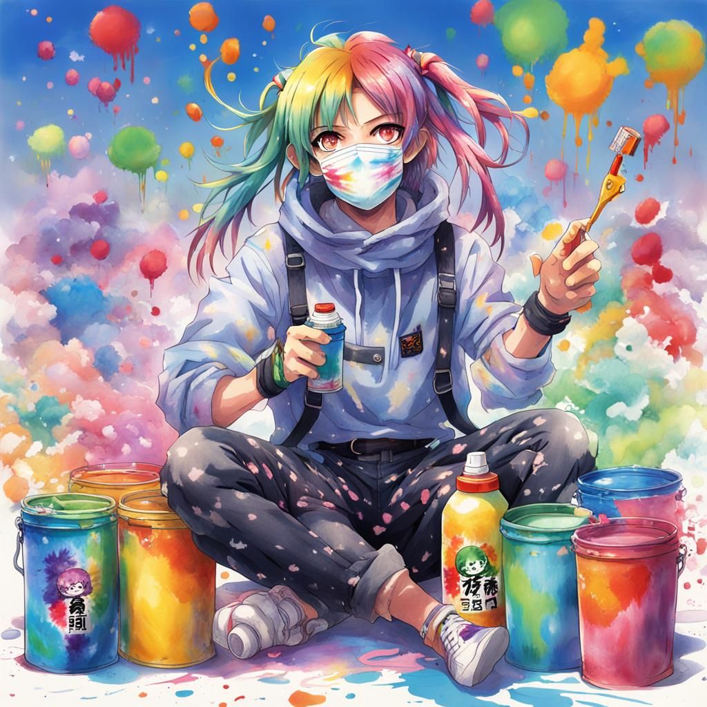 Rainbow Tie-Dye Anime Figure with Spray Paint