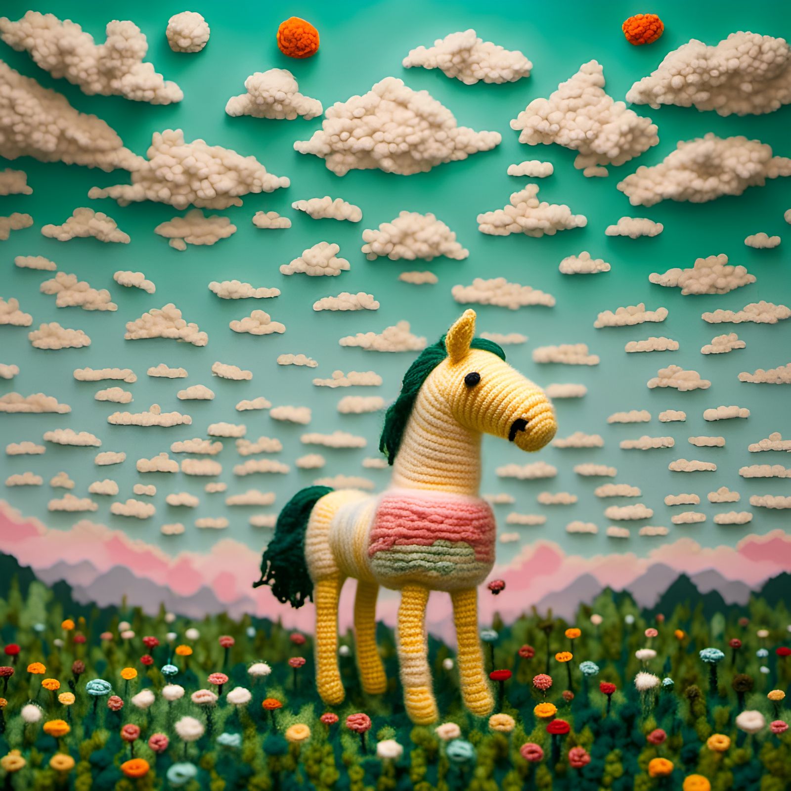 Crocheted Horse in 3D Yarn Meadow