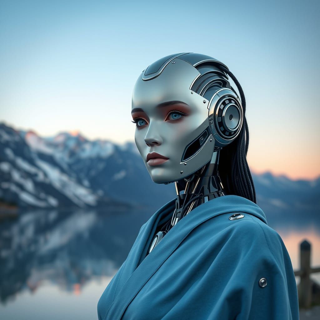 Surreal Cyberpunk Goddess Paints Self-Portrait by Lake with ...