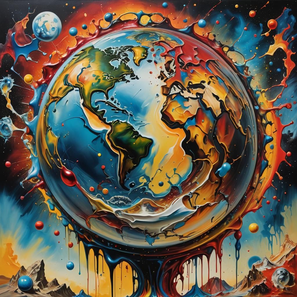 Surreal Earth Globe in Oil and Graffiti Style