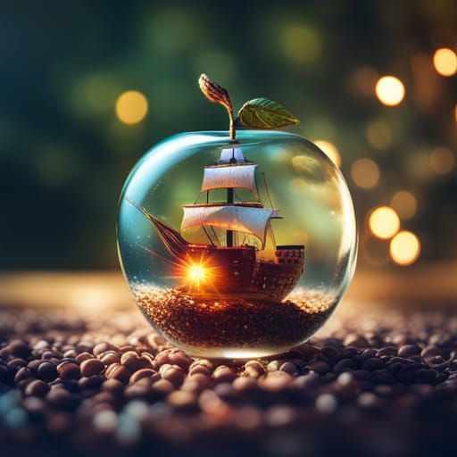 Glittering Pirate Ship Inside Glass Apple