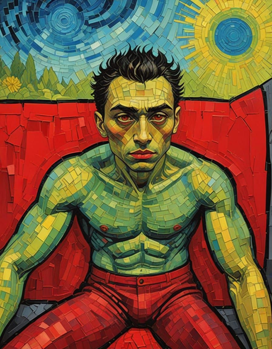 Dreamlike Latino Hero Emerges from Cyberpunk Ruins