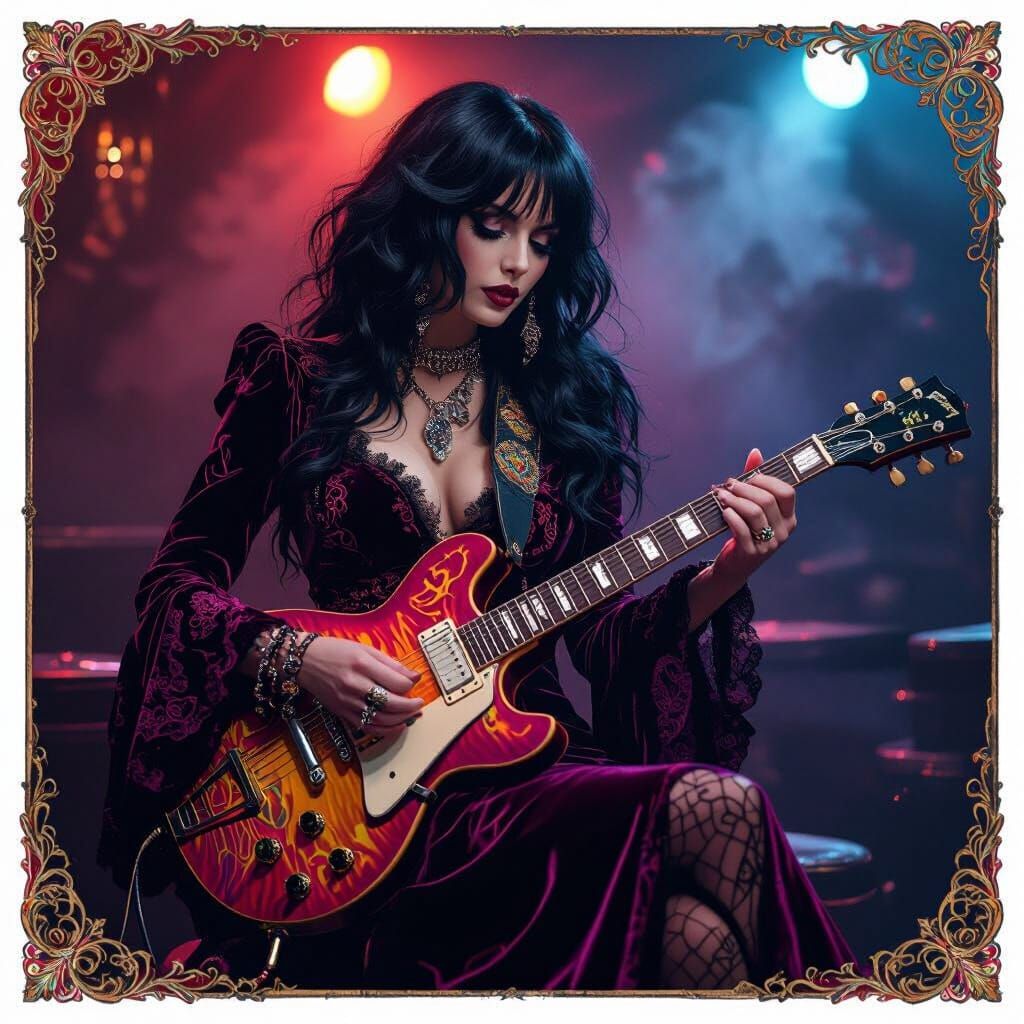 Gothic Musician Plays Psychedelic Guitar in Jazz Club