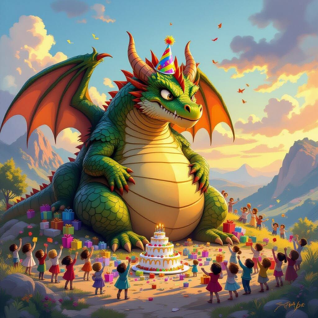 Bored Dragon at Village Birthday Party