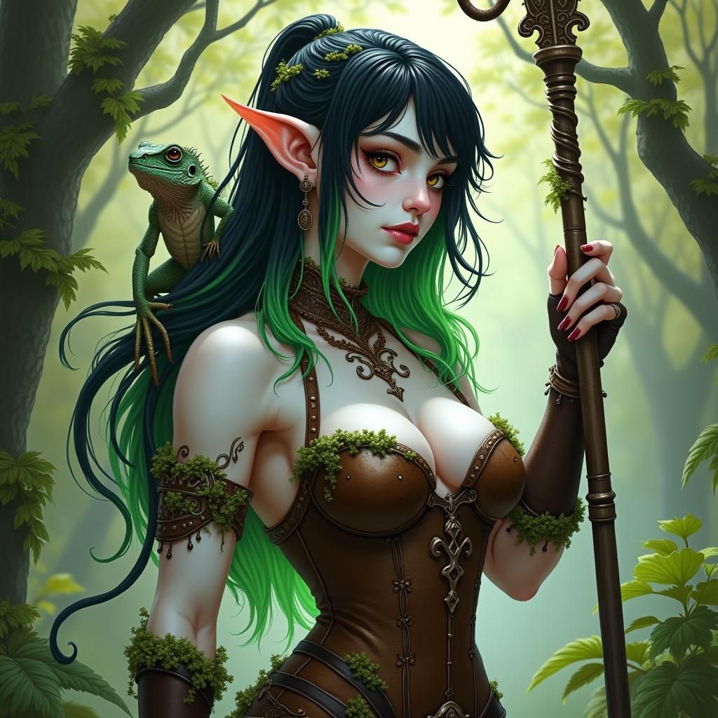 Wood Elf with Vitiligo in Fantasy Forest