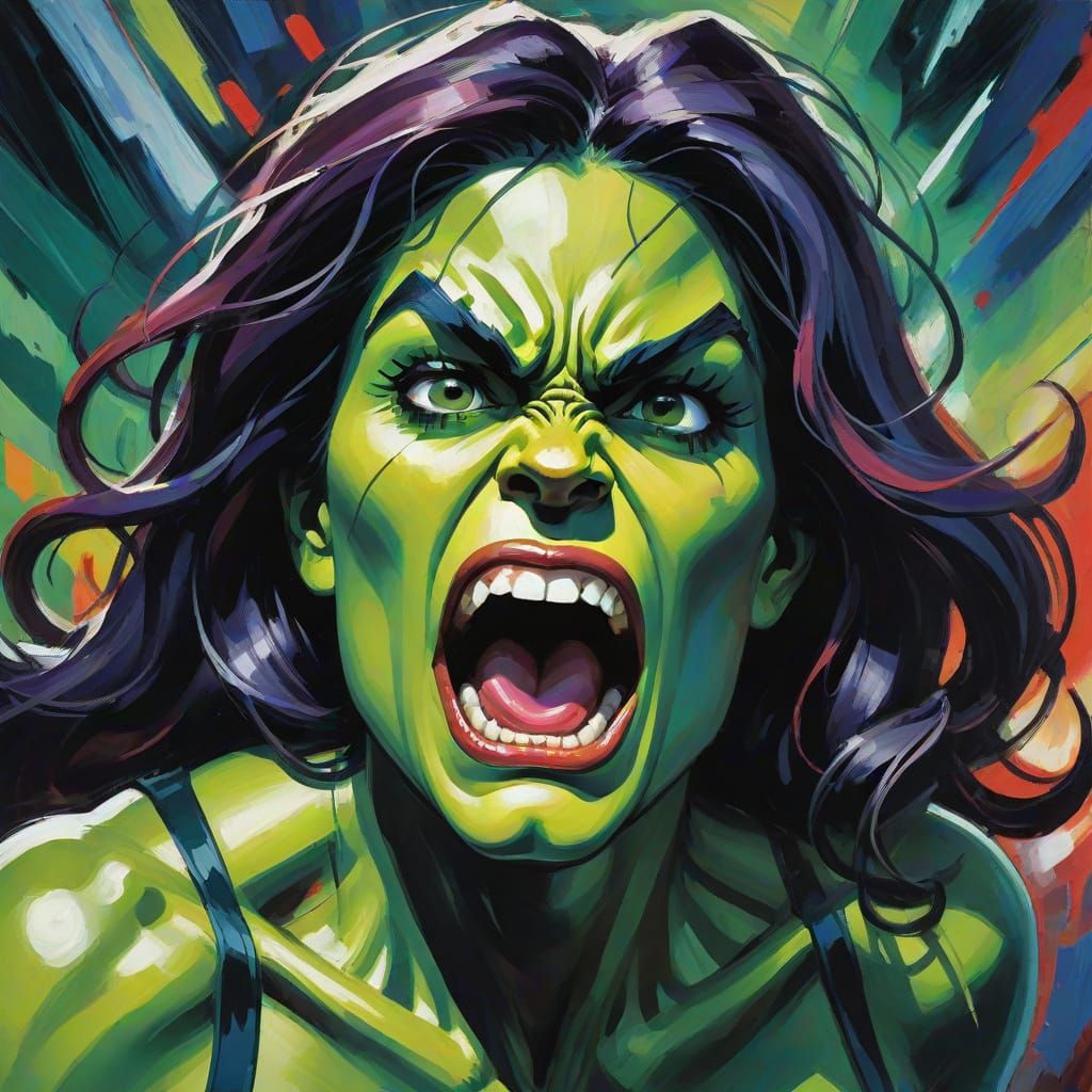 She-Hulk Screaming in Expressionist Style