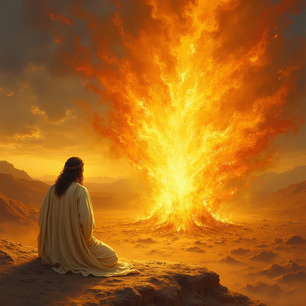 Majestic Burning Bush in Serene Desert Landscape