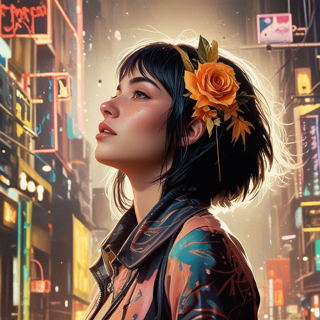 Cyberpunk Goddess in Neon Cityscape