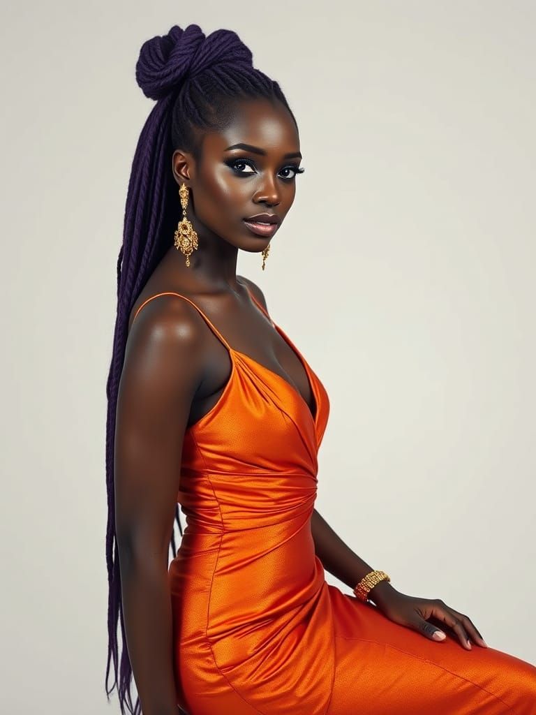 Vibrant Portrait of Woman with Purple Hair in Editorial Styl...