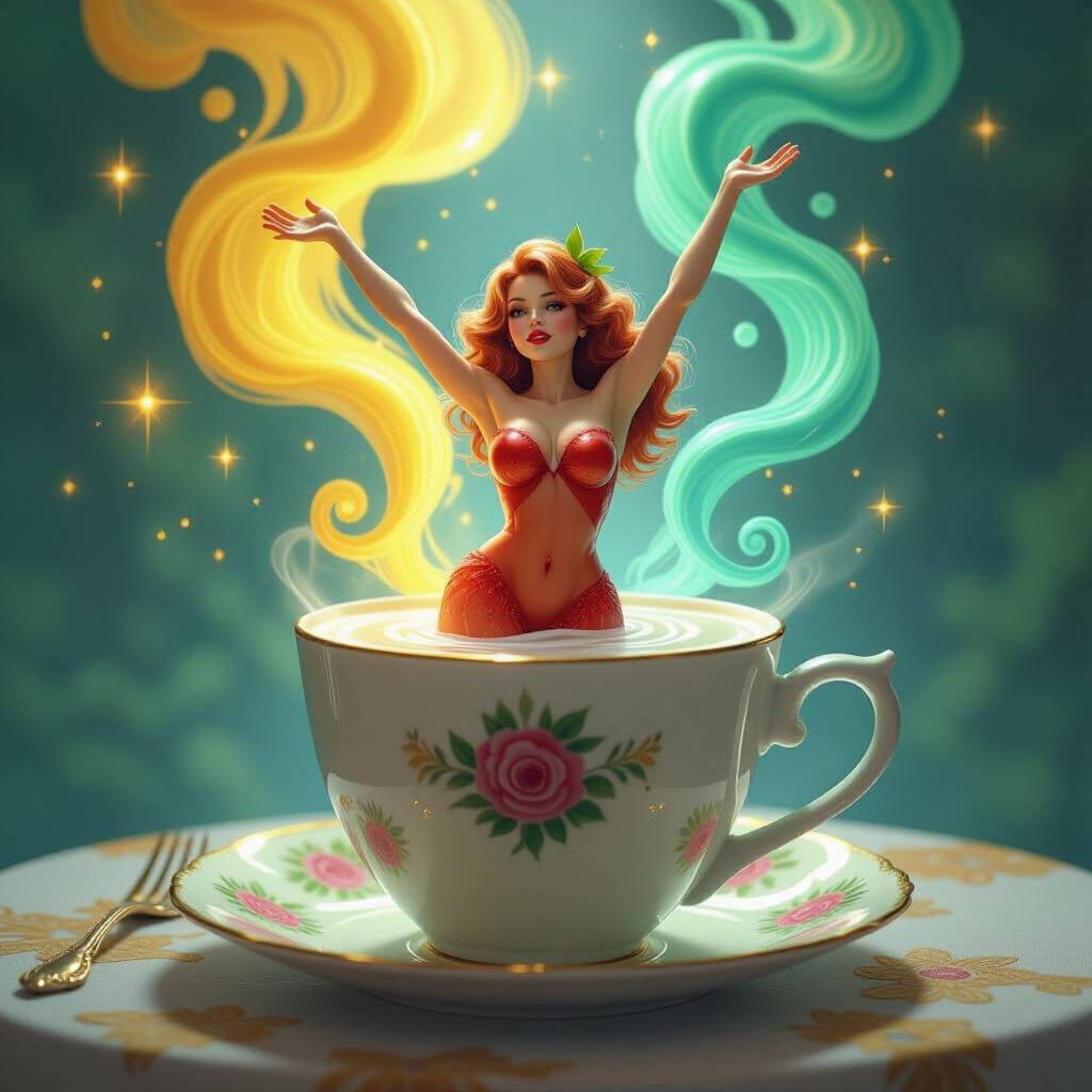 Strawberry Girl Rises in Milk Cup