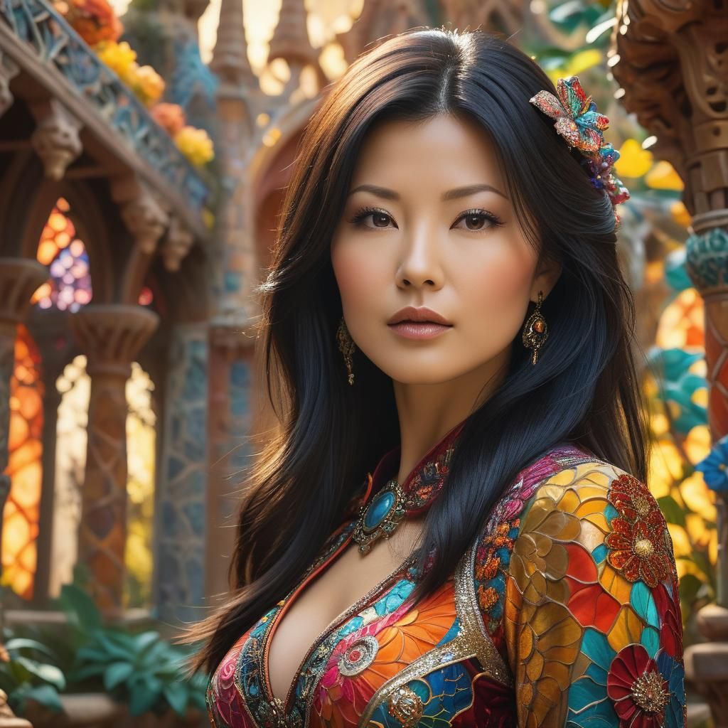Kelly Hu Portrait in Gaudi-Inspired Surrealism