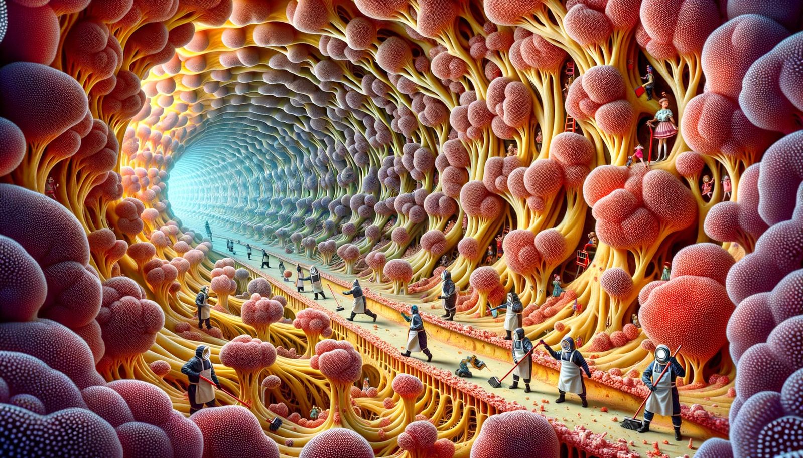 Smoker's Lung Interior: Surreal Panorama with Vaudeville Cha...