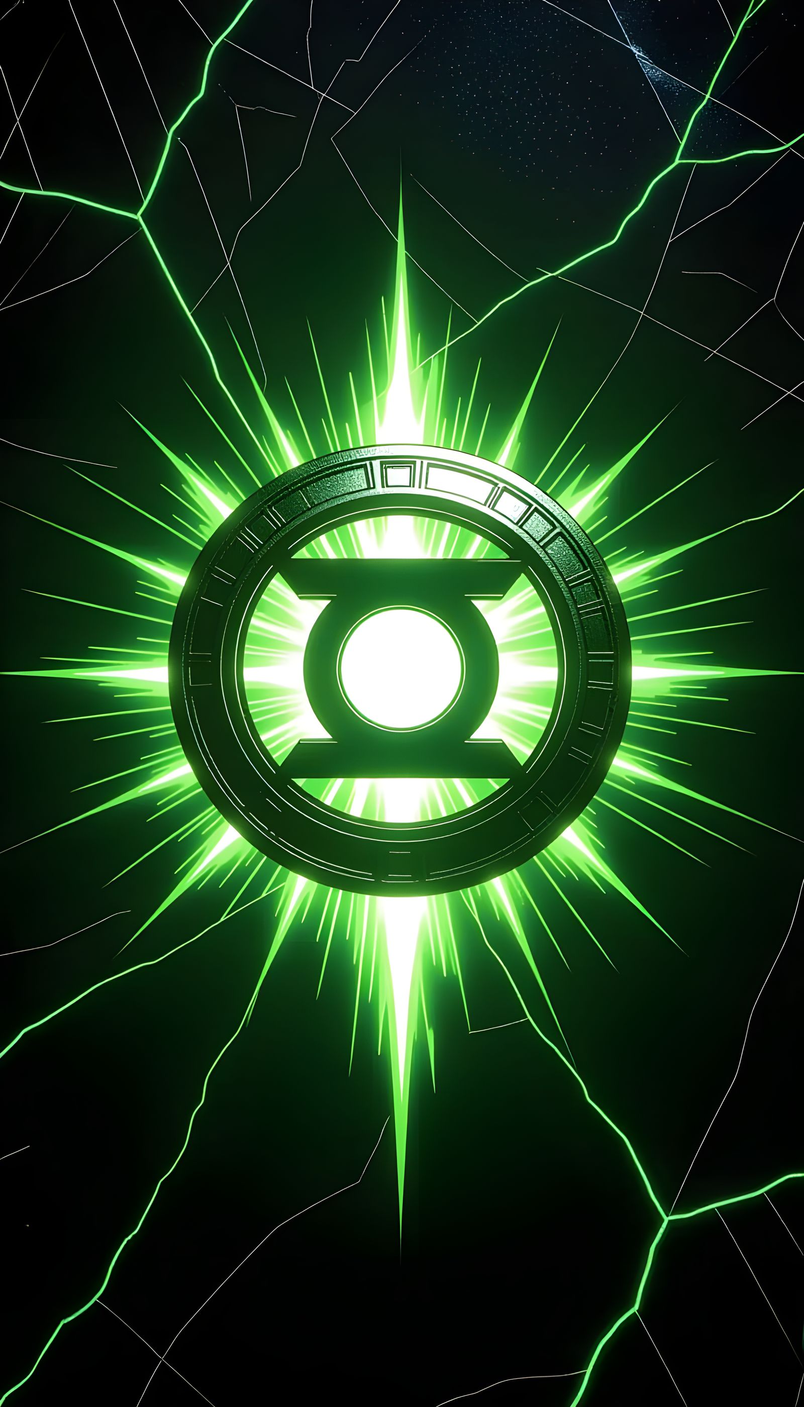 Glowing Green Lantern Emblem in Cosmic Style