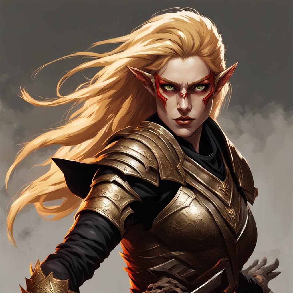 Half-Elf Fighter with Golden Hair in Sinister Style