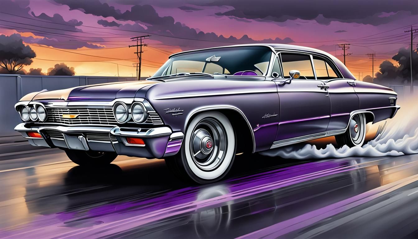 Custom Chevy Impala Cruising: Airbrush Art Style