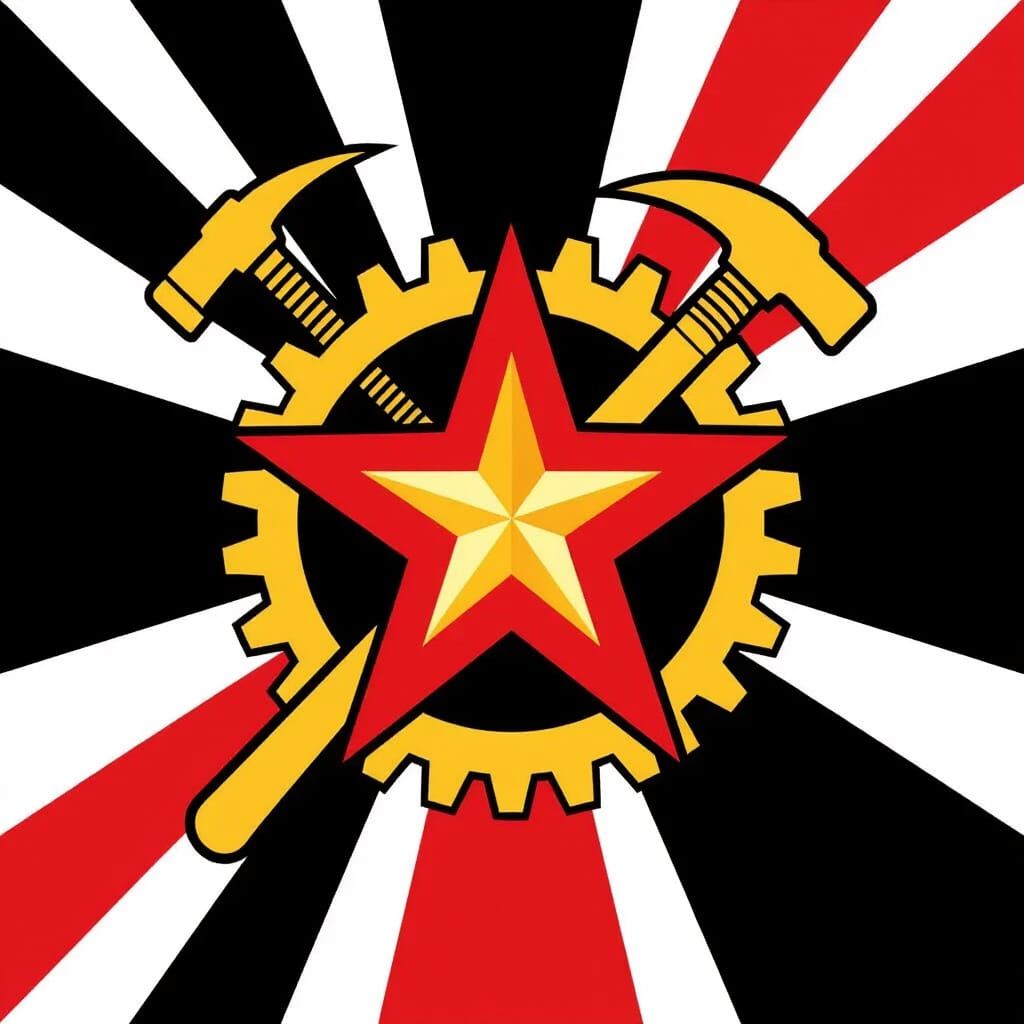 Hybrid Soviet-Angolan Flag with Socialist Symbols