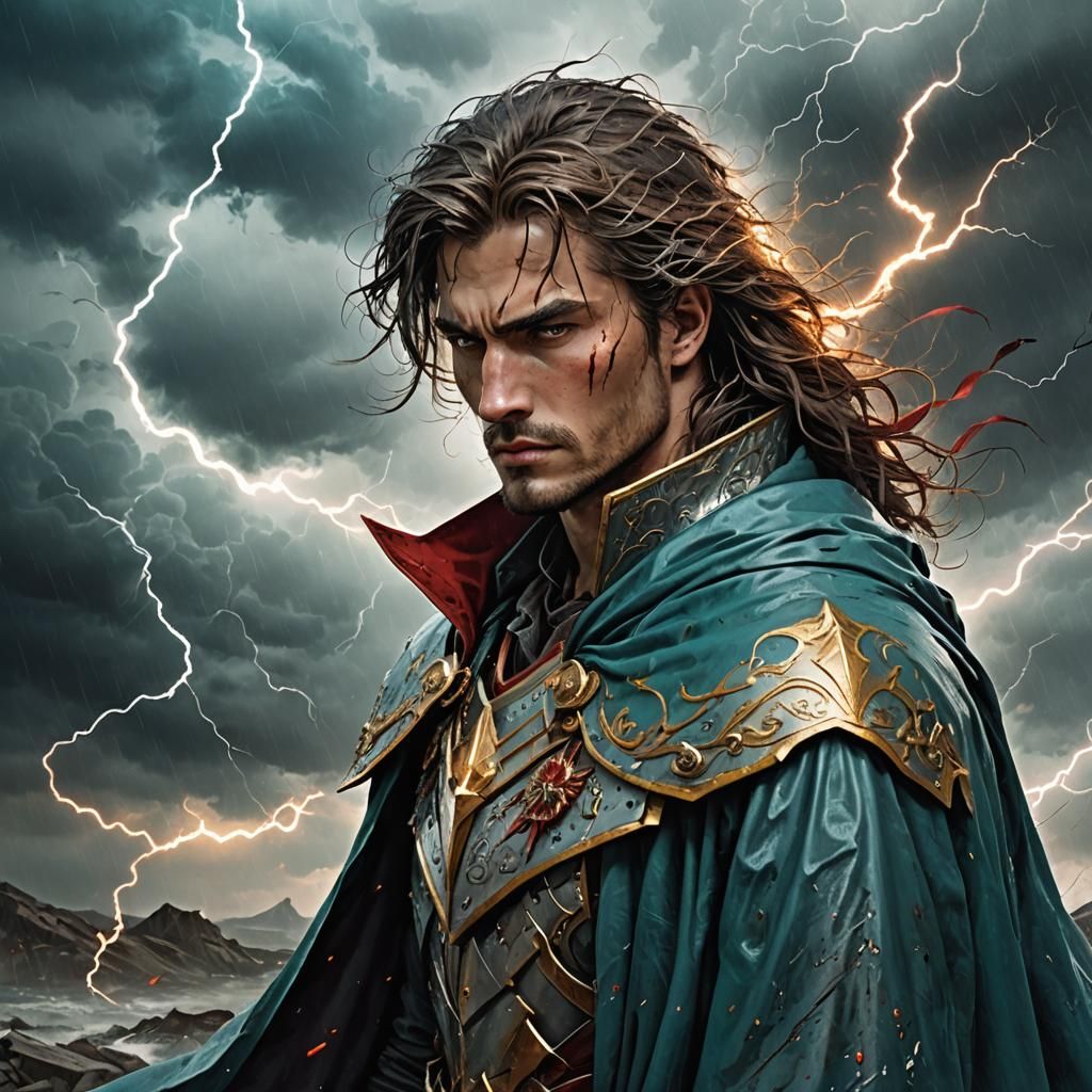 Brooding Anti-Hero in Stormy Art Nouveau Night