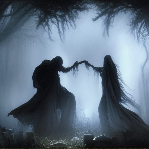 Graveyard Dance Between Ghost and Grim Reaper