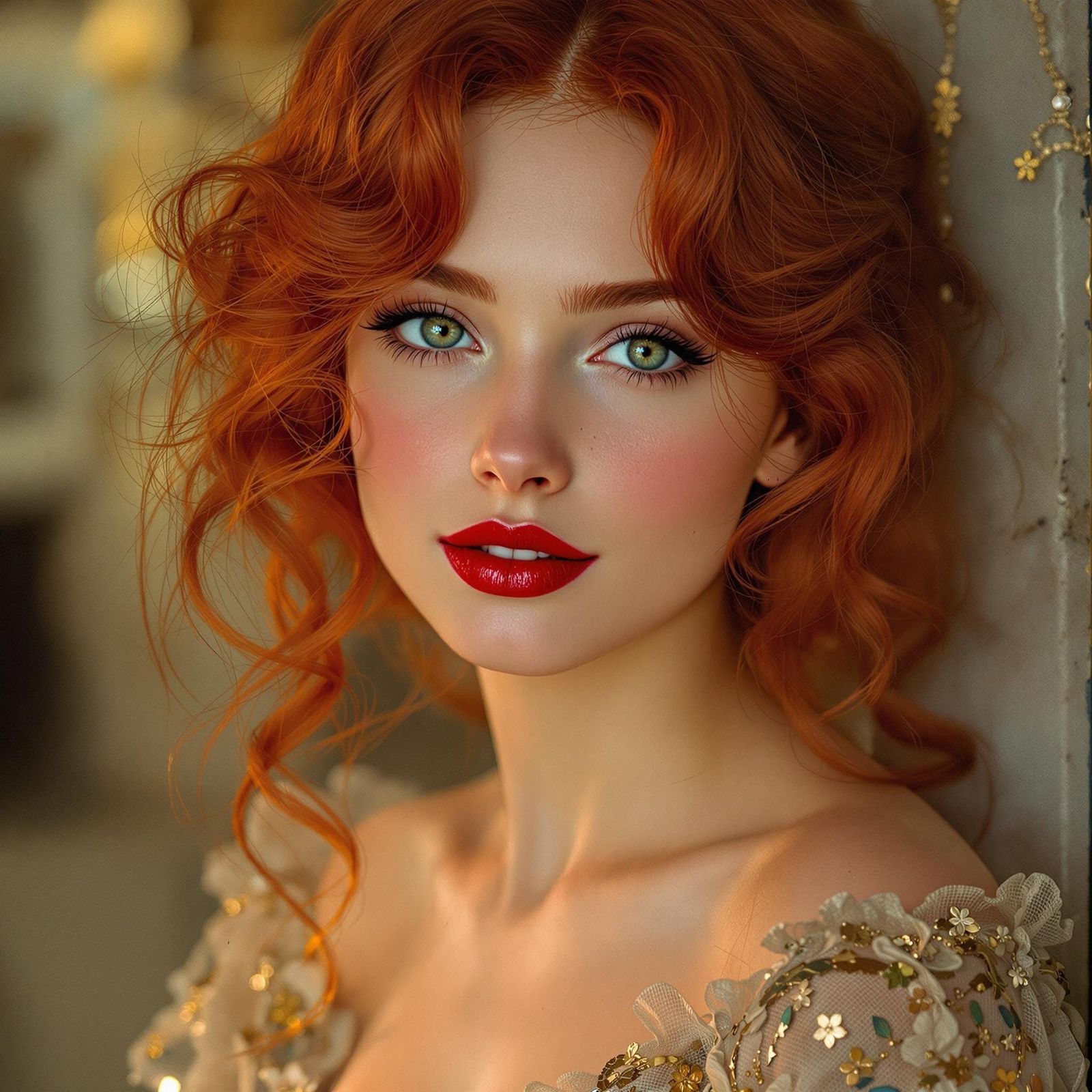 Red-Haired Girl Portrait in Romantic Realism Style