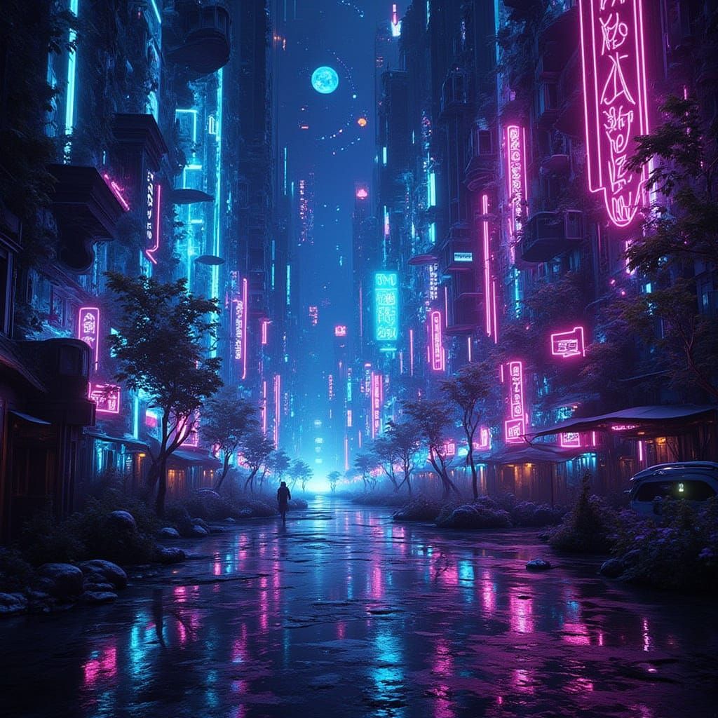 Cyberpunk Cityscape with Neon Lights and Electroluminescent ...