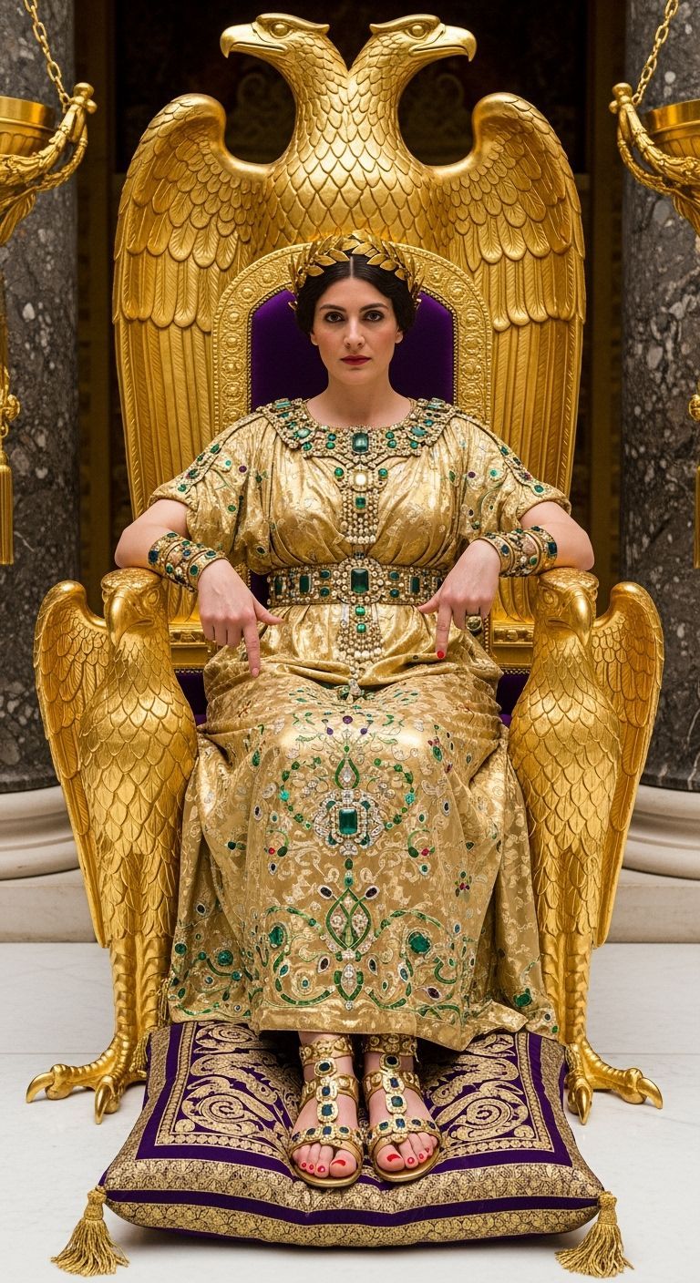 Roman Empress on Gold Eagle Throne, Photorealistic Style