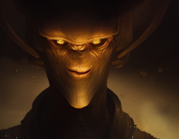 Mysterious Alien Appears in Dark Fantasy Landscape