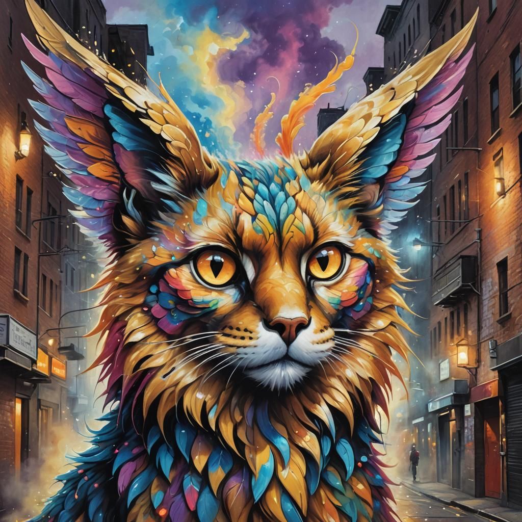 Vibrant Animal Hybrid Portrait in Surreal Street Art