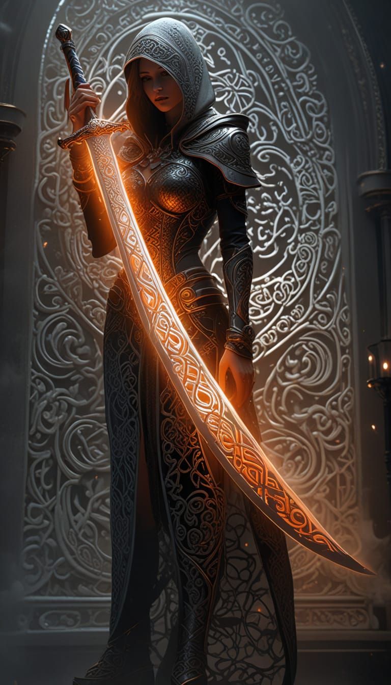 Woman with Glowing Sword in Fantasy Art