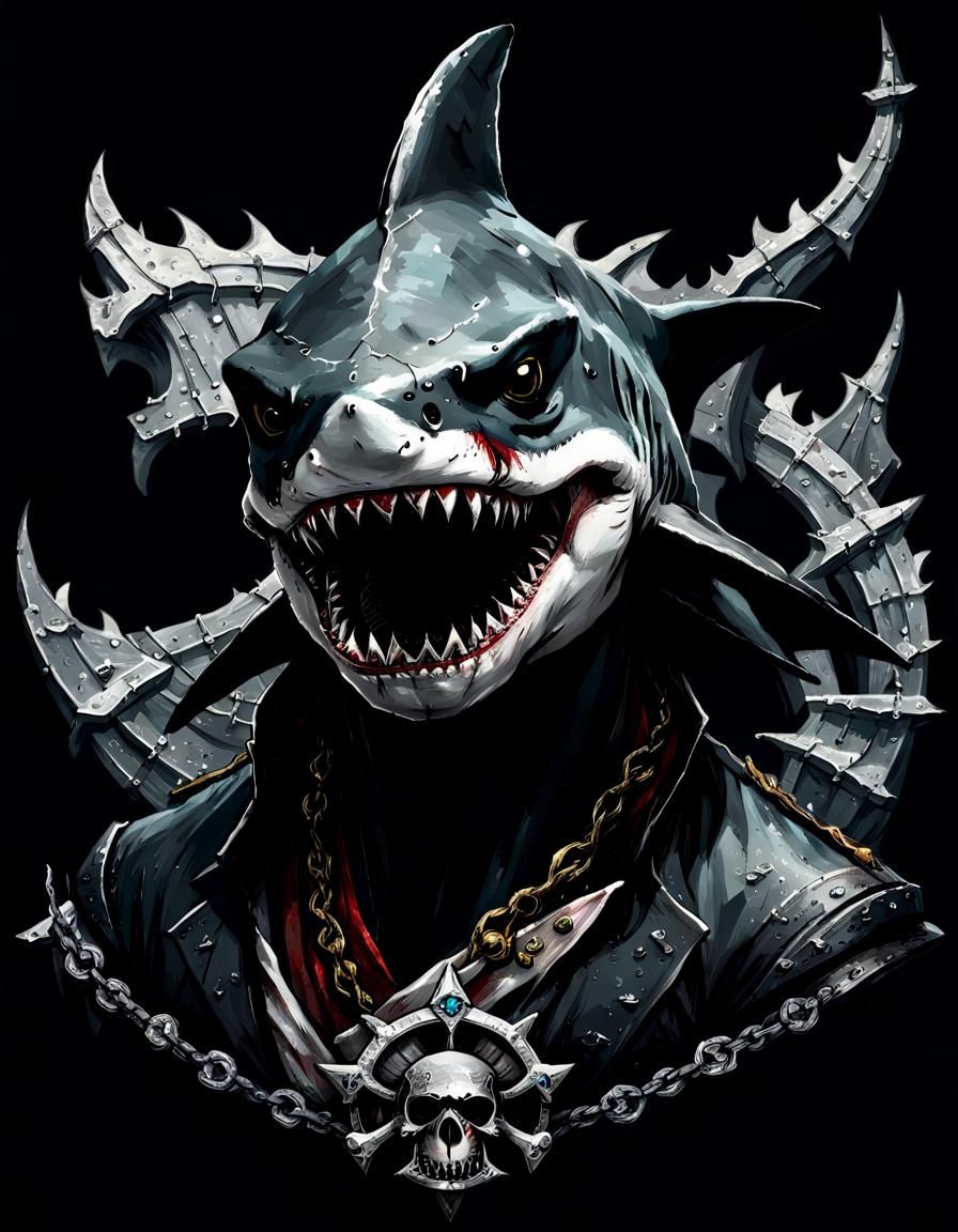 Deadly Pirate Shark Portrait with Treasure Chest