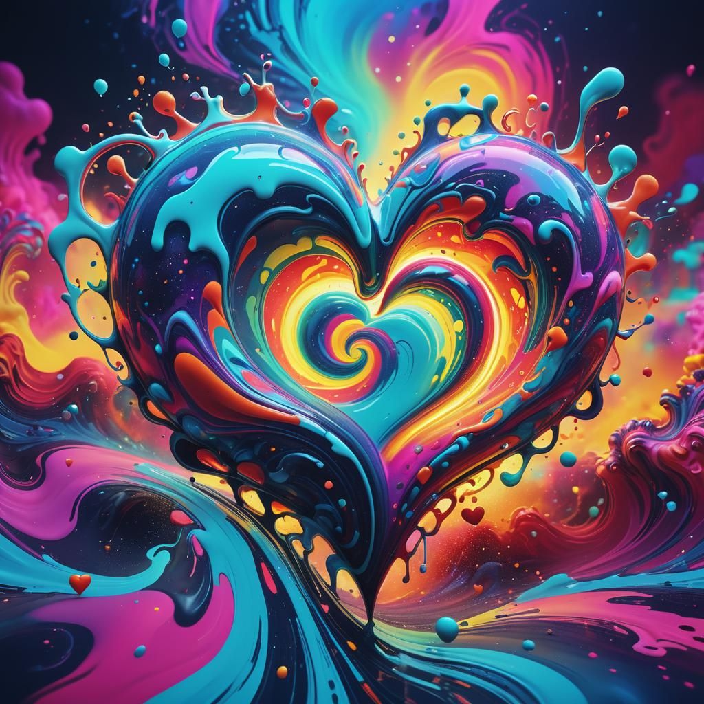 Psychedelic Heart in Surrealist Splash Art Style