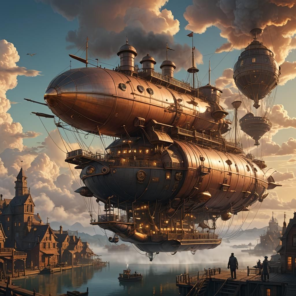 Steampunk Airship Docks in Floating City