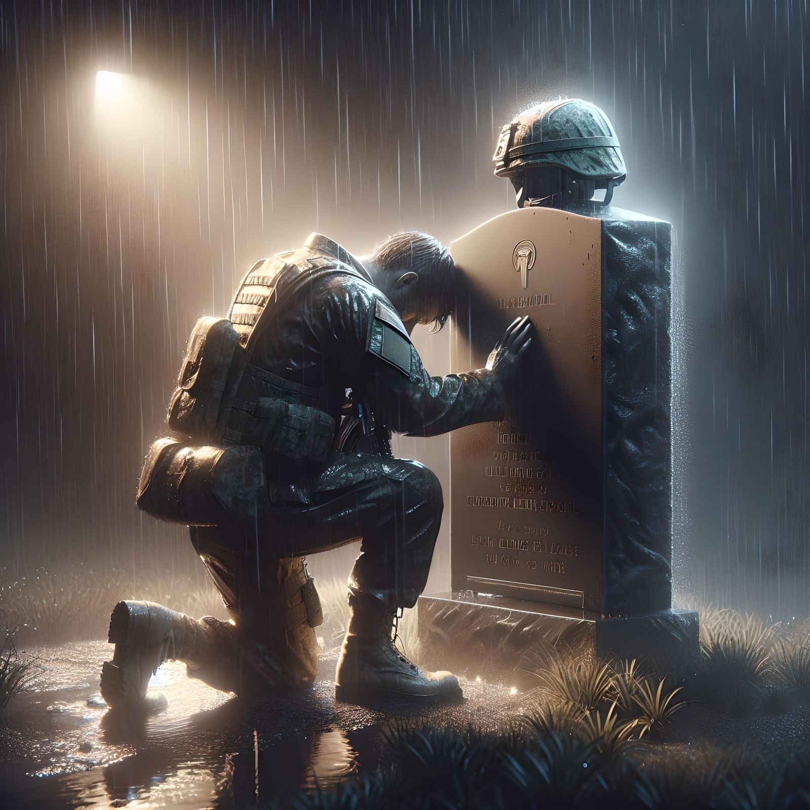 Soldier's Vigil: Emotional Memorial in the Rain
