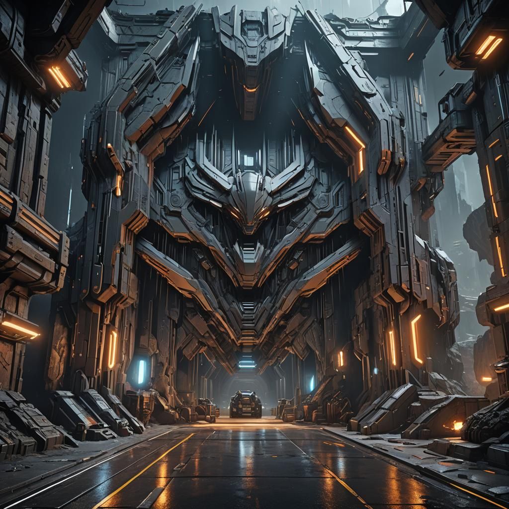 Futuristic Batcave Exit in Detailed Matte Painting