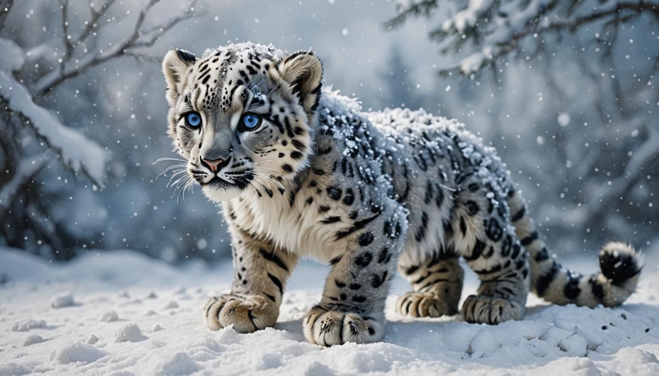 Snow Leopard Cub with Robotic Eyes
