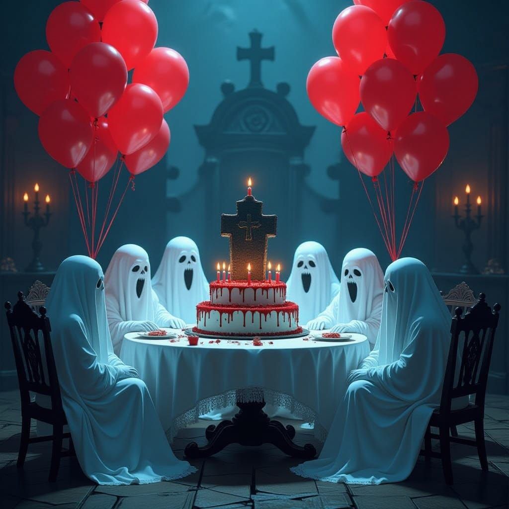 Evil Ghosts Celebrate Spooky Birthday with Tombstone Cake