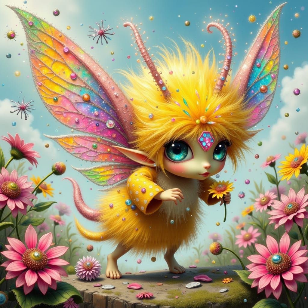 Whimsical Fae Monster in Iridescent Berry Colours