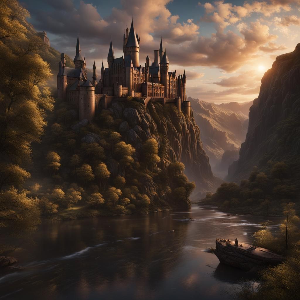 Hogwarts Castle at Sunset: Detailed Matte Painting