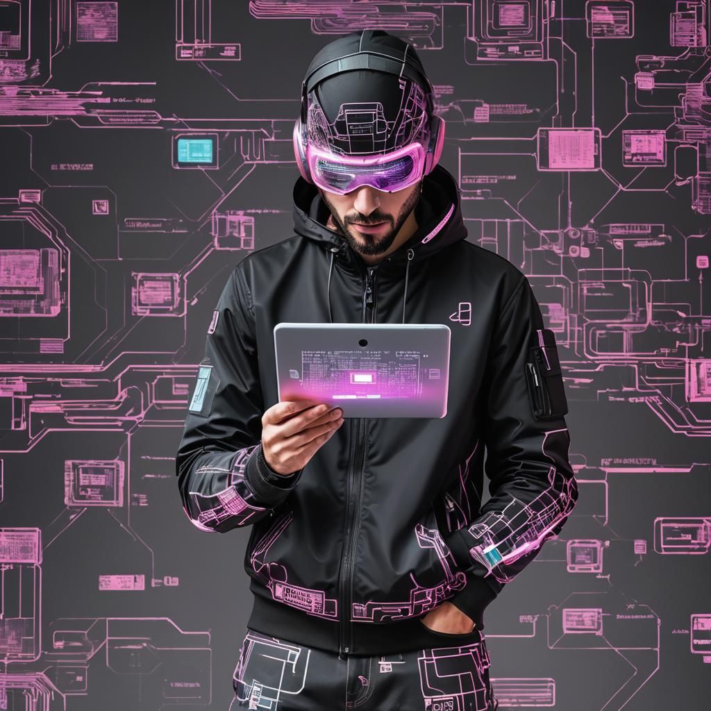 Futuristic Pink and Black Hacking Tablet