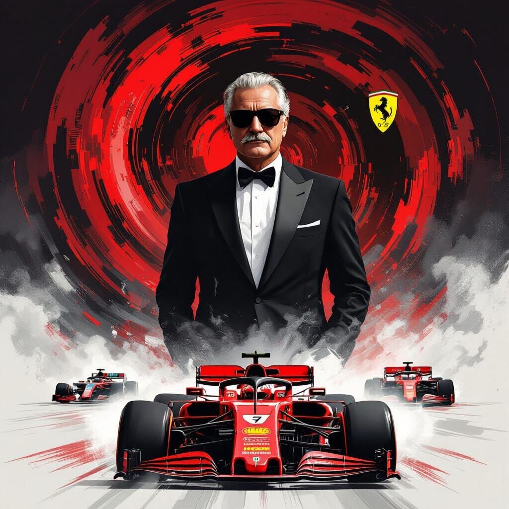 Enzo Ferrari Portrait with Abstract Brushstrokes