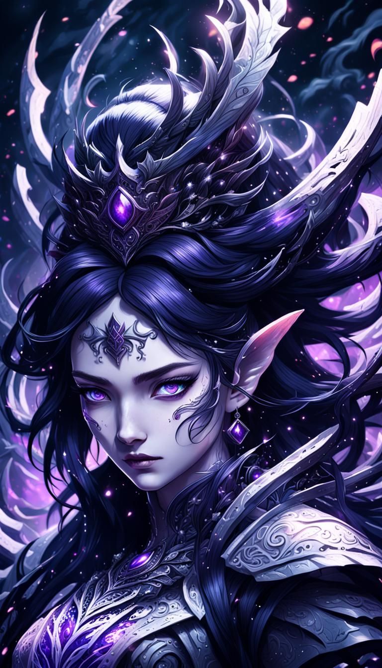 Dark Fantasy Queen Portrait with Swirling Magic